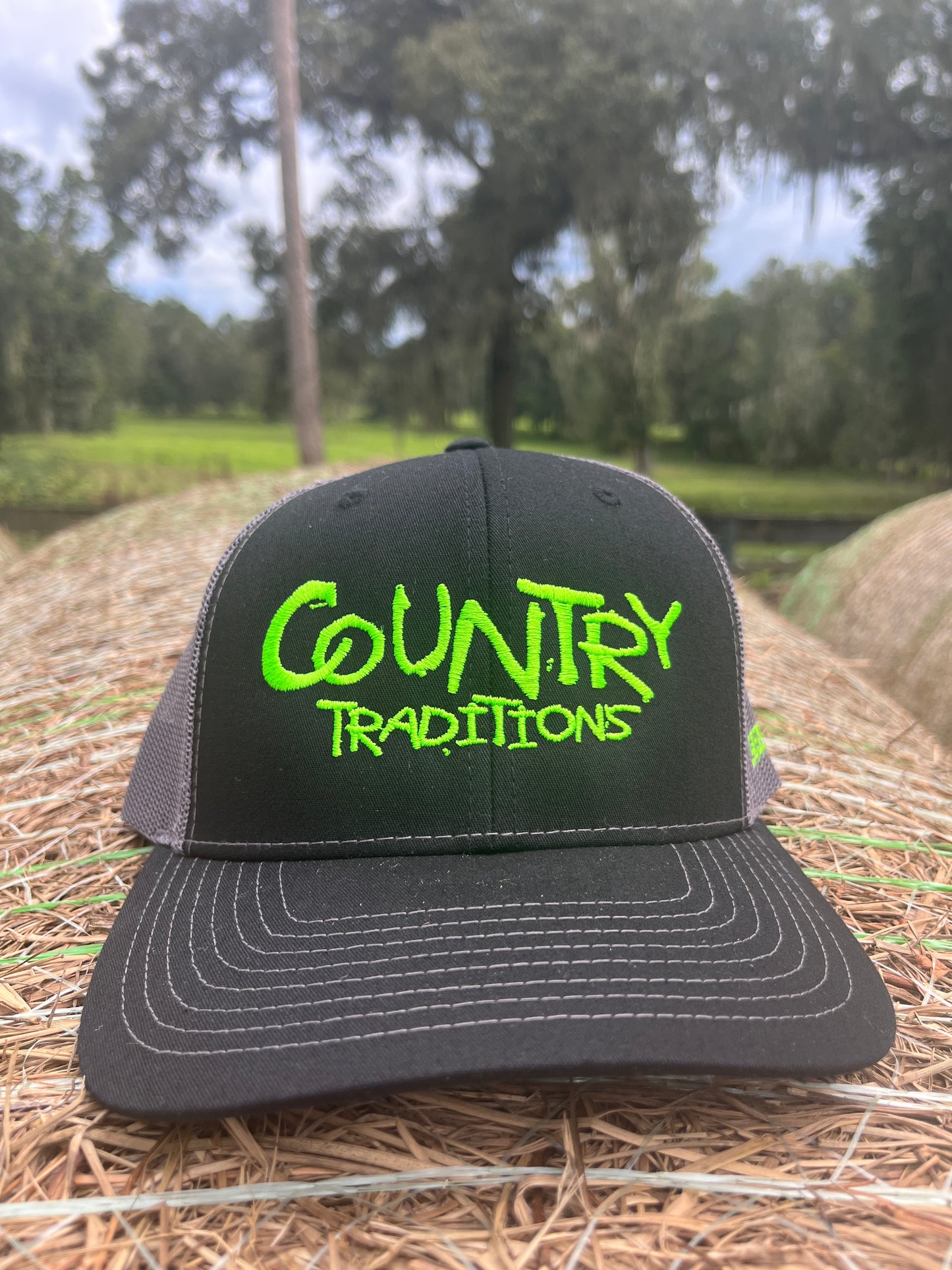 Original Logo Neon Green Stitch Black/Charcoal Trucker Hat