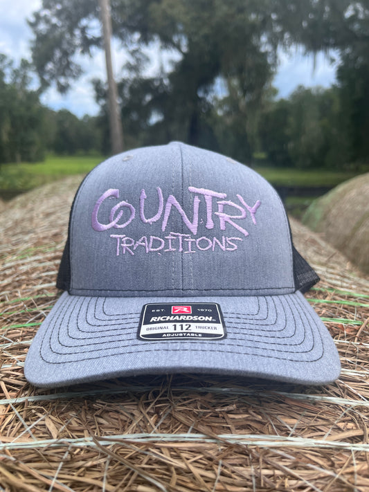 Original Logo Lilac Stitch Heather Grey/Black Trucker Hat