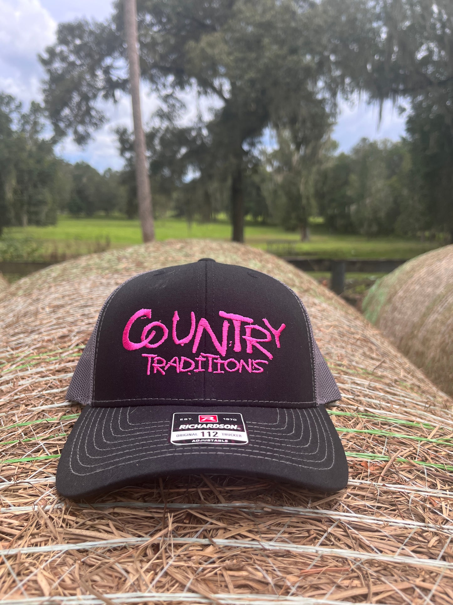 Original Logo Pink Stitch Black/Charcoal Trucker Hat