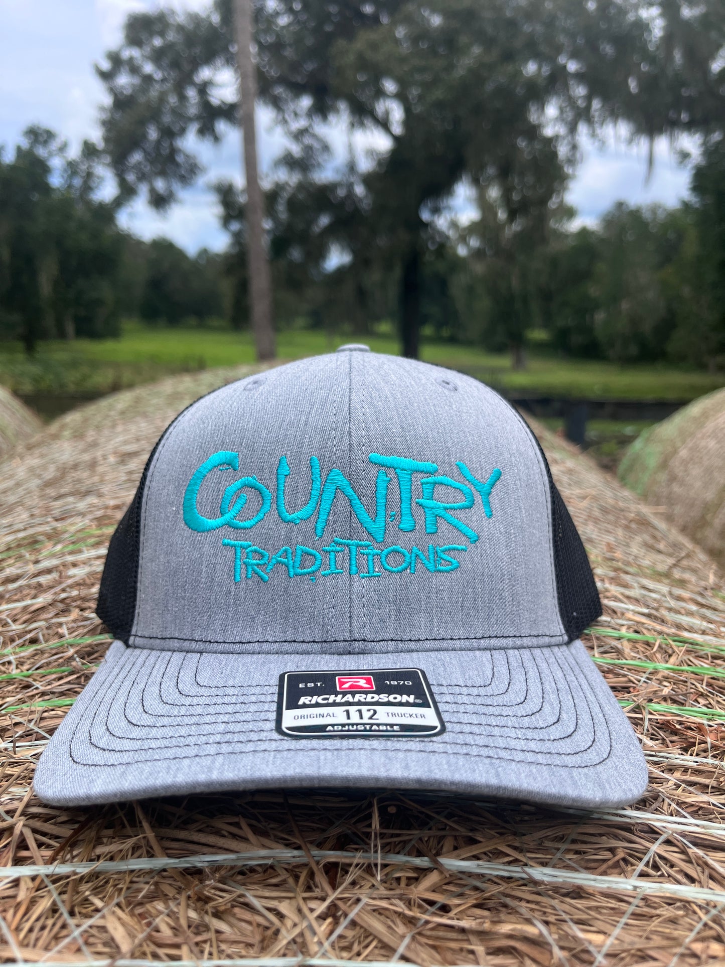 Original Logo Teal Stitch Heather Grey/Black Trucker Hat